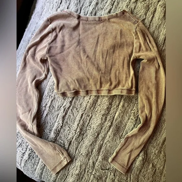 Forever 21 washed brown faux Wrap Crop Blouse - Picture 3 of 4
